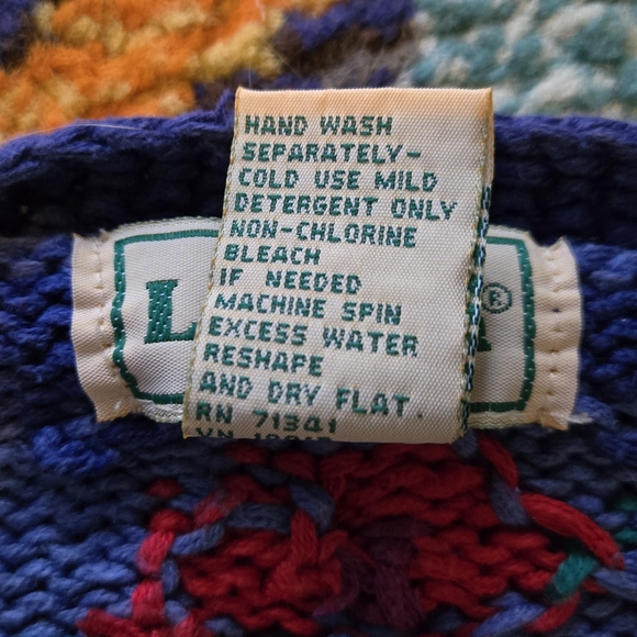 Vintage L.L. Bean Sweater Cardigan Colorful Button Up Geometric VTG - Picture 3 of 10